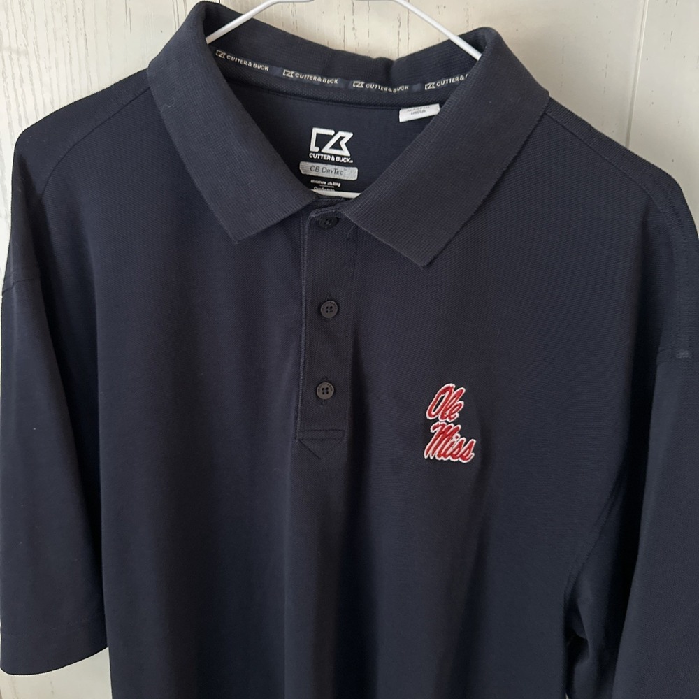 Ole Miss Rebels Mens Cutter & Buck Drytec Short Sleeve Polo XL Navy